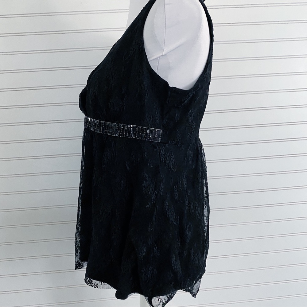New York & Company Lace Sequin Empire Waist Top Size L Black Surplice V-Neck - Picture 3 of 9